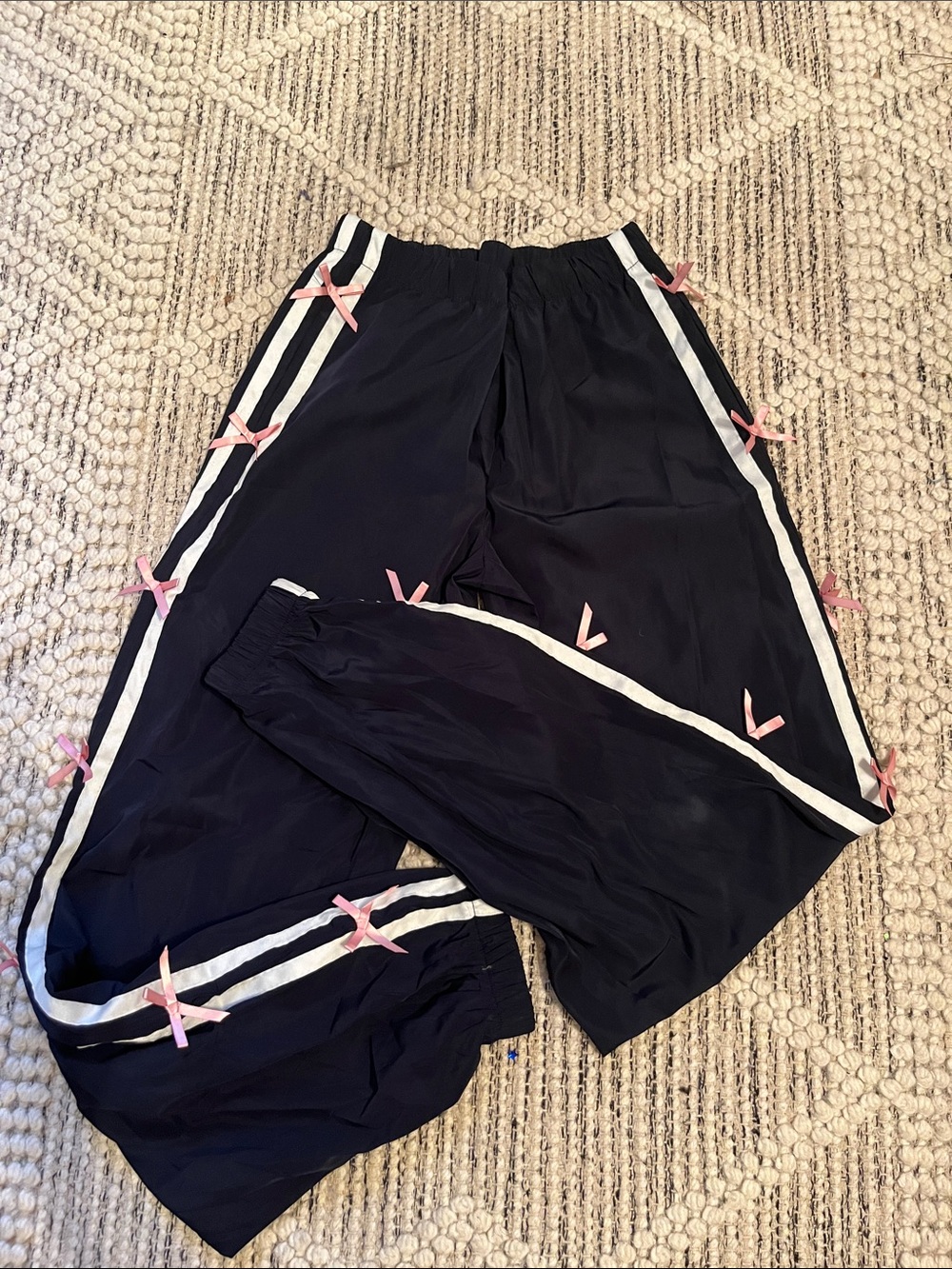 Girls' Black Track Pants with Pink Bows and White Stripes edikted